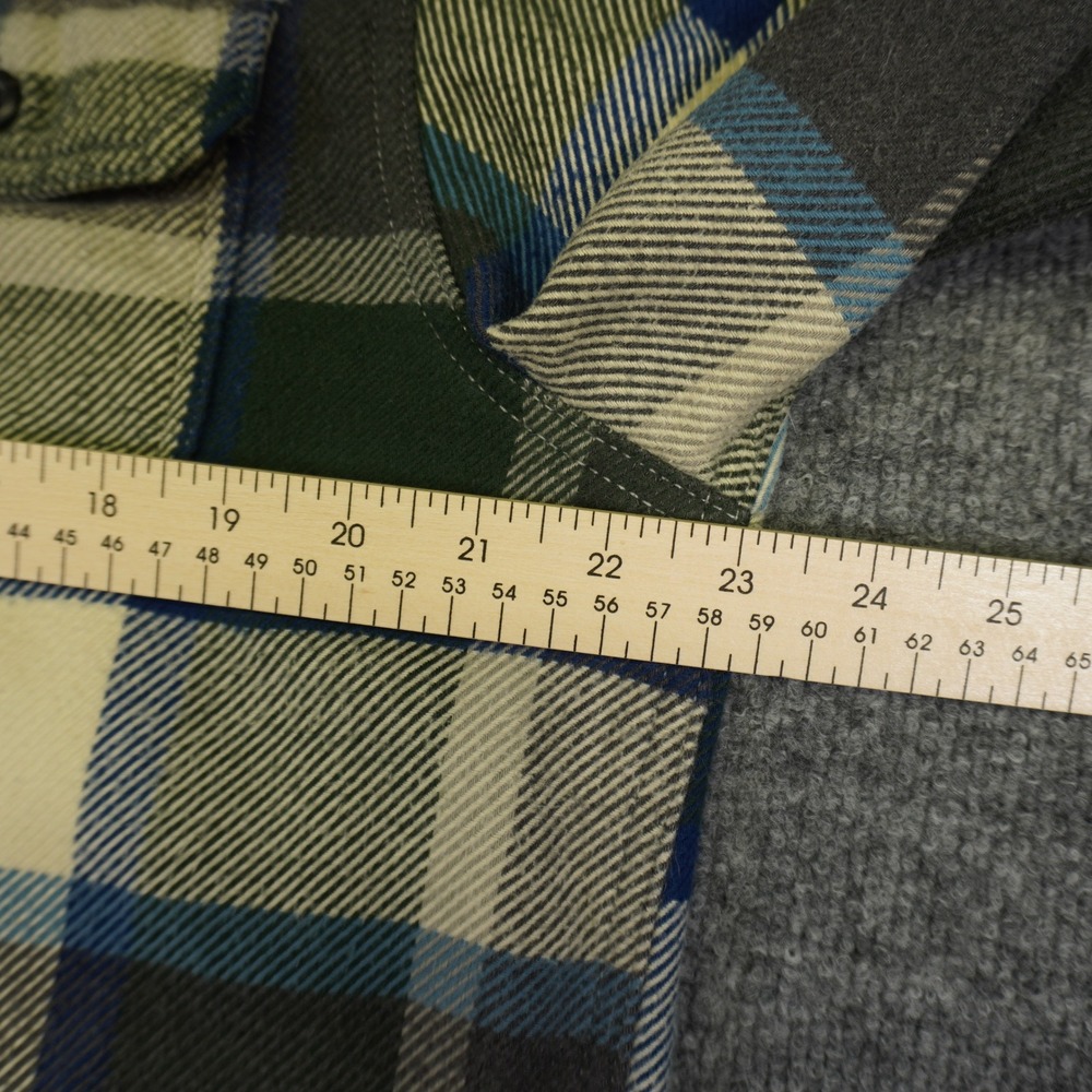 Orvis Heavy Flannel Button Down Shirt Mens Large Green Blue Plaid Pockets - Picture 5 of 11